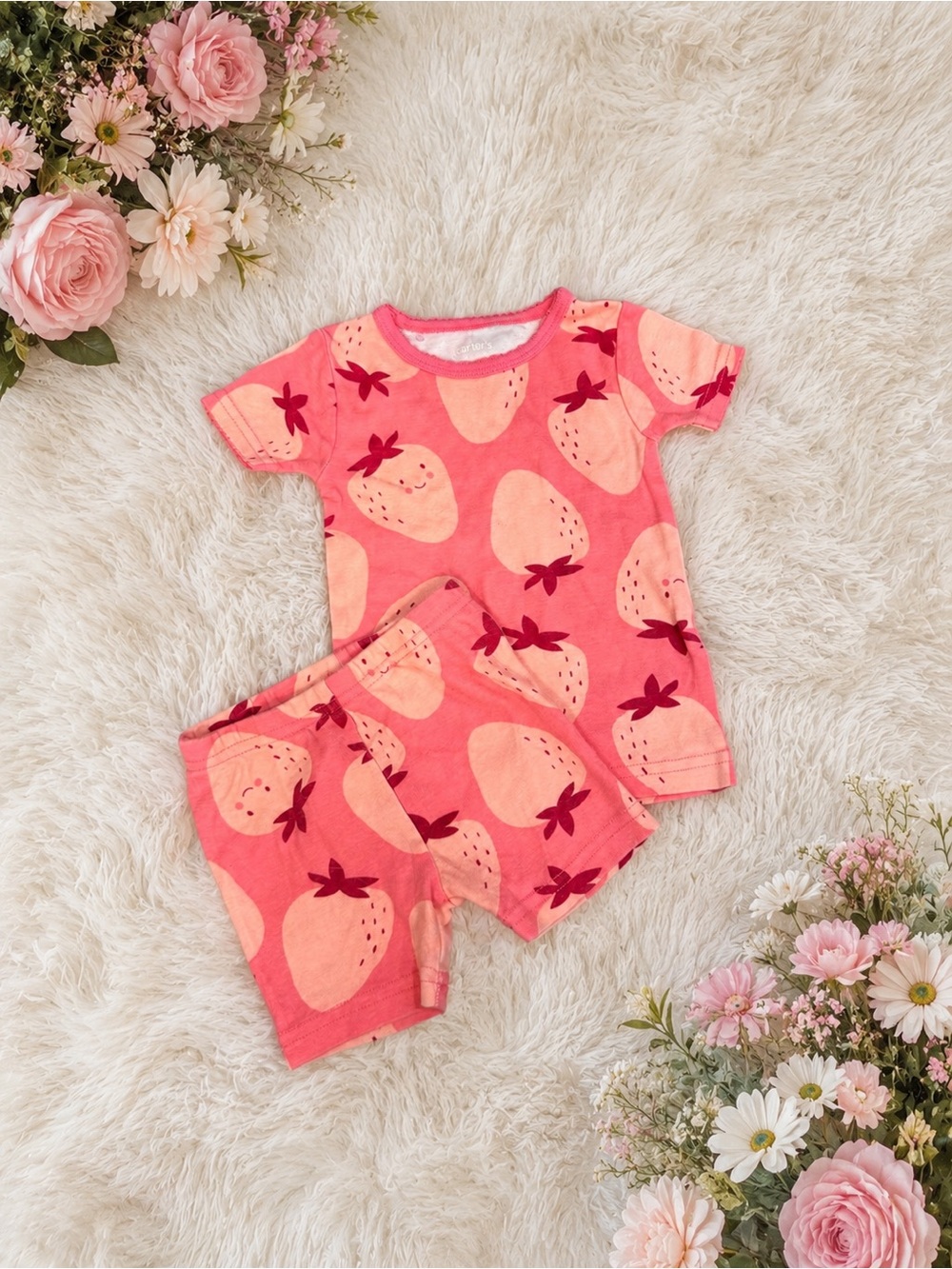Carter's Pink Strawberry Print Short Sleeve Pajama Set